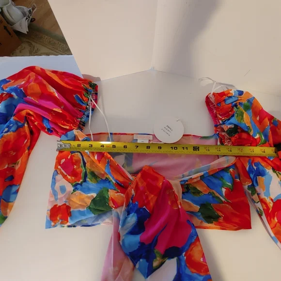 Luxxel Ladies 2 piece shorts set Size S Tie top Shorts skirt zips colorful New - Picture 10 of 12